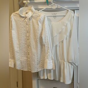 Chicos white blouse ruffke blouson lot 2 tops sz 3 or xl 14/16